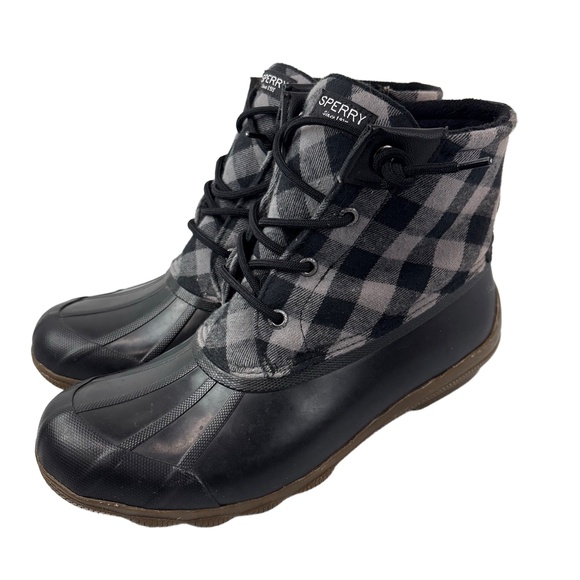 Sperry Womens Size 8 Black Gray Syren Gulf Plaid Duck Boots Lace Zip - Picture 1 of 8